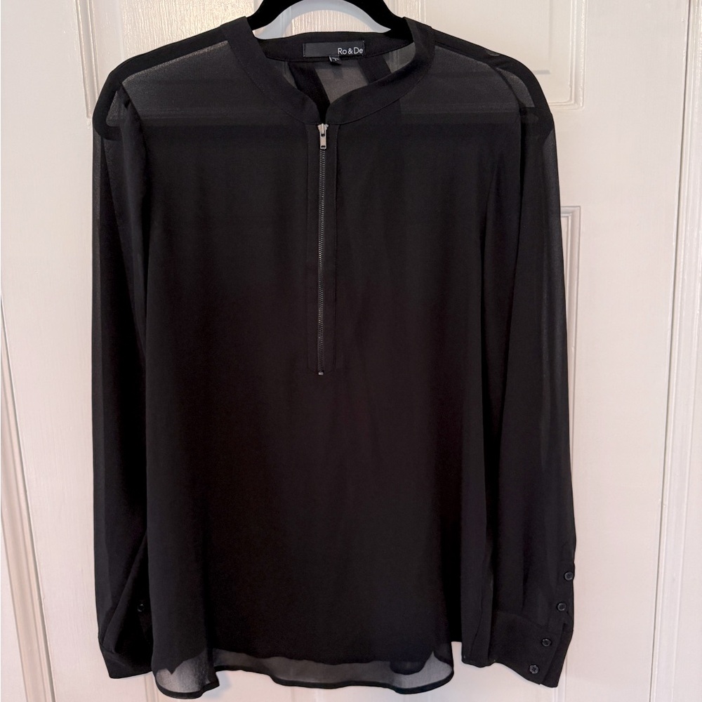 Ro & De Sheer Black Zipper Front Blouse